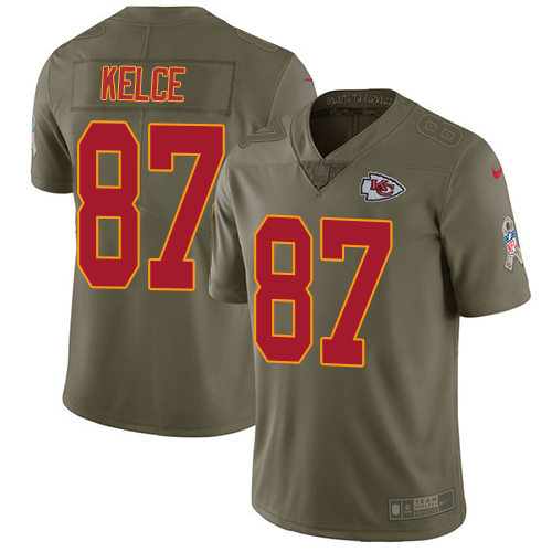 Nike Chiefs #87 Travis Kelce Olive Men's Stitched NFL Limited Salute to Service Jersey
